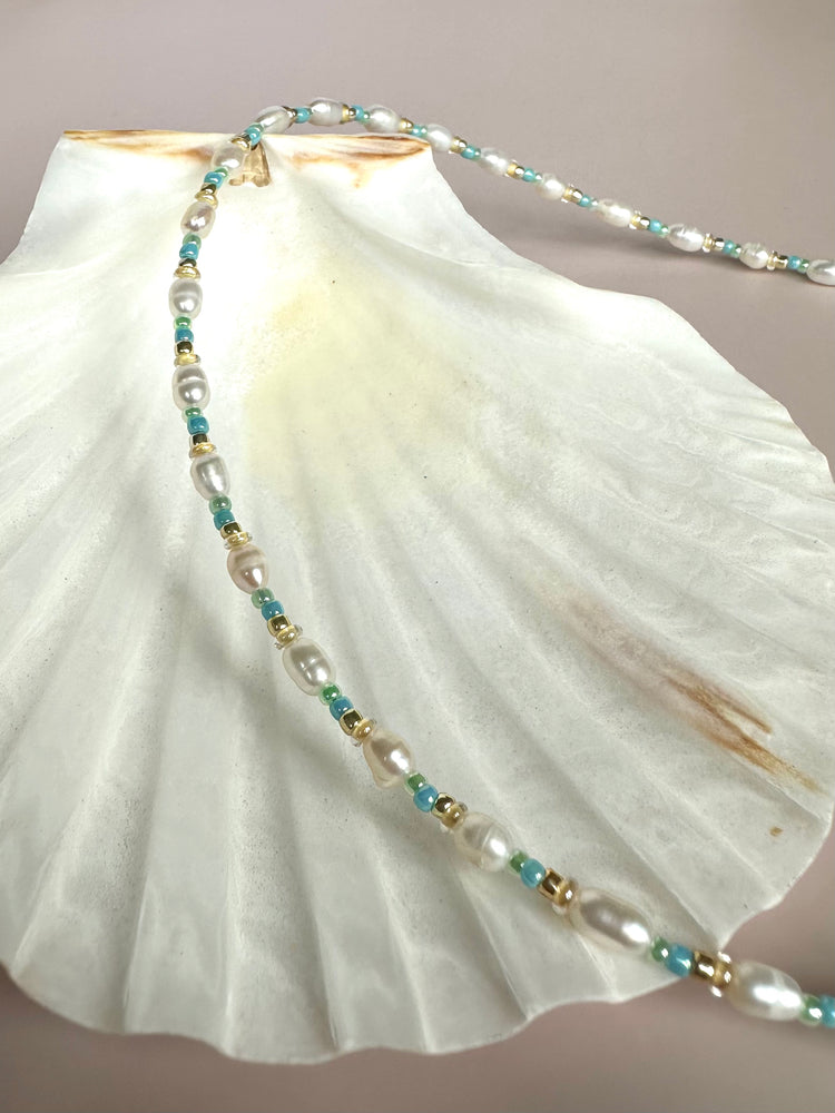 Rhimani Turquoise Pearl Beaded Necklace